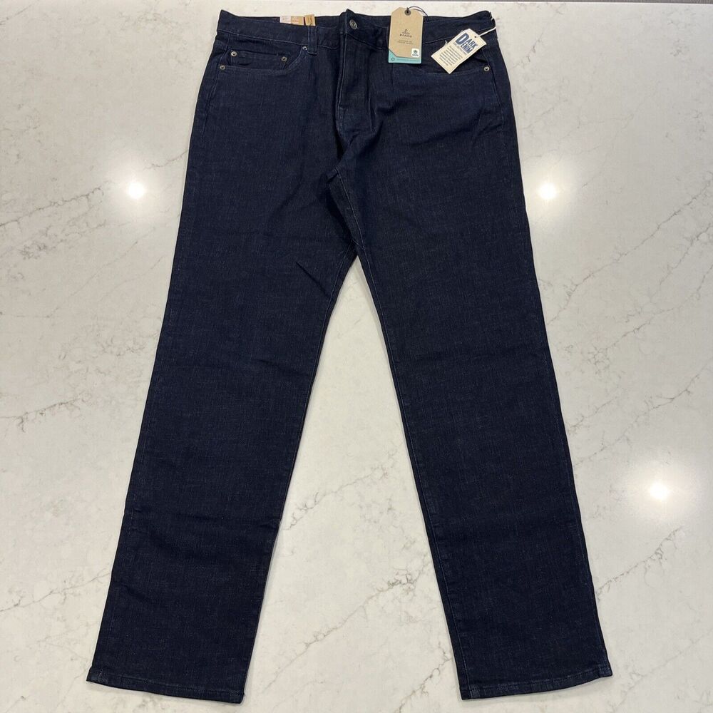 Prana Jeans Mens 40x32‎ Blue Dark Rinse Hillgard Tapered Leg Slim Fit Organic